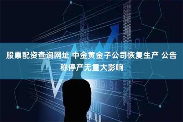 股票配资查询网址 中金黄金子公司恢复生产 公告称停产无重大影响