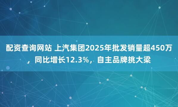 配资查询网站 上汽集团2025年批发销量超450万，同比增长12.3%，自主品牌挑大梁